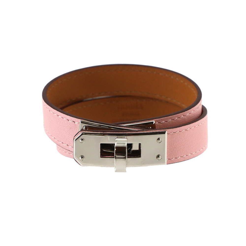 HERMES Silver Leather Charm Bracelet